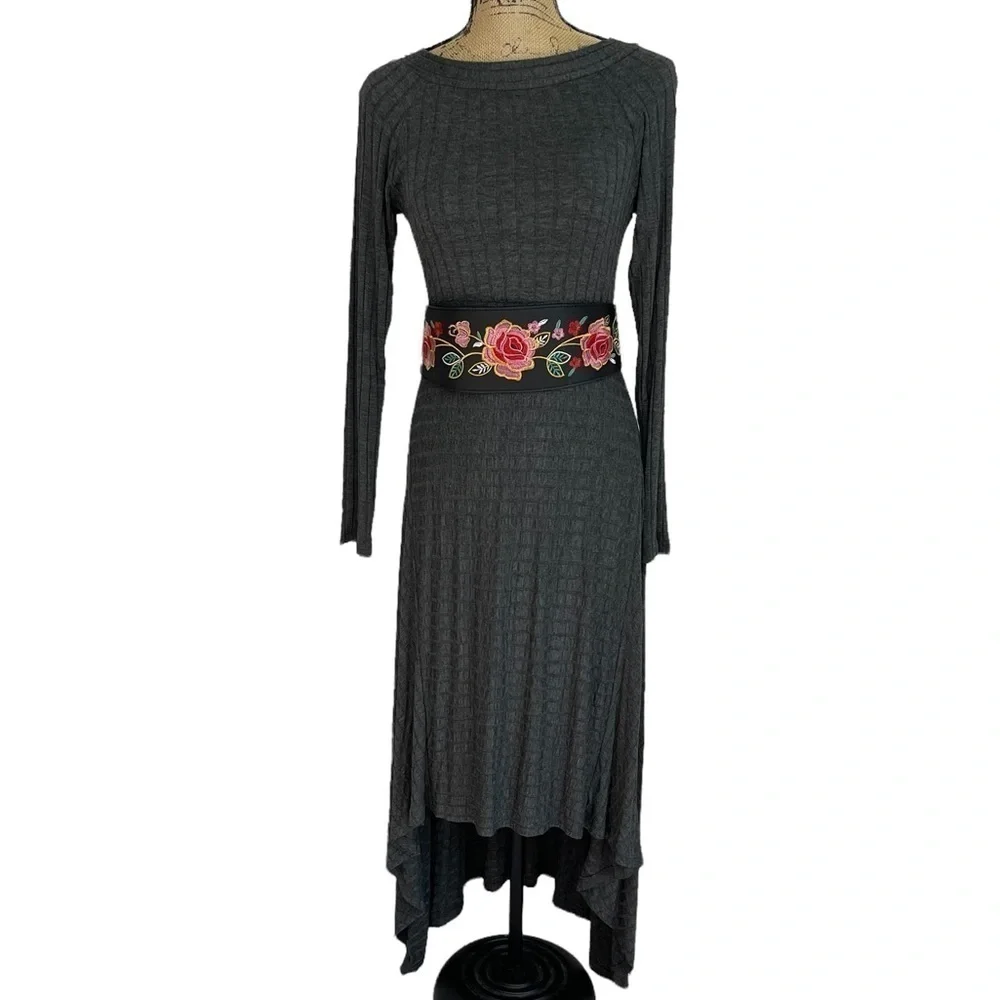 Boutique Embroidered Floral Rose Belt Tie Around Faux Leather